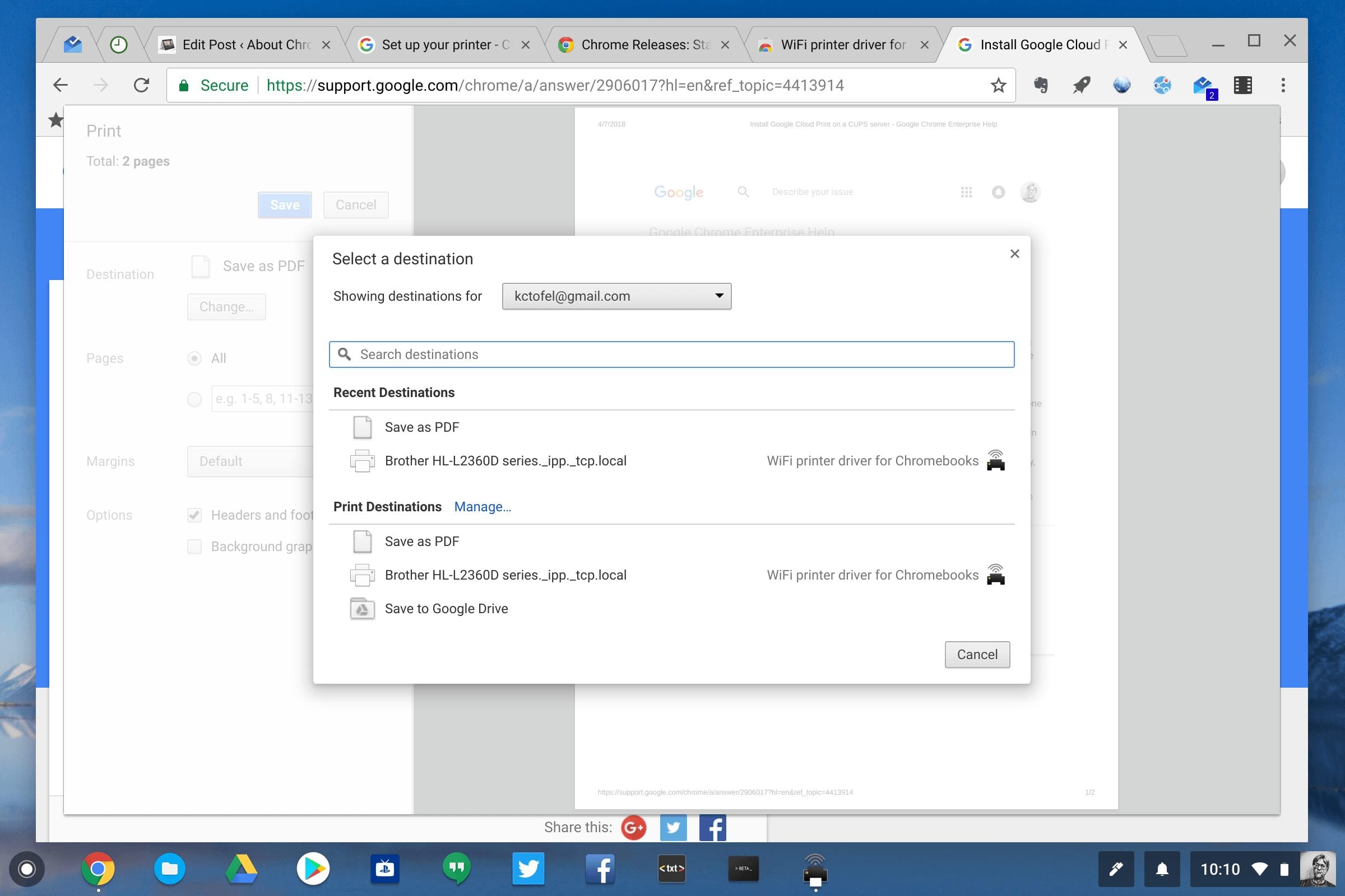 set up cloud printer on chromebook