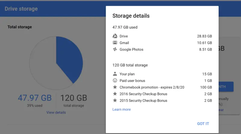 manage storage in google drive